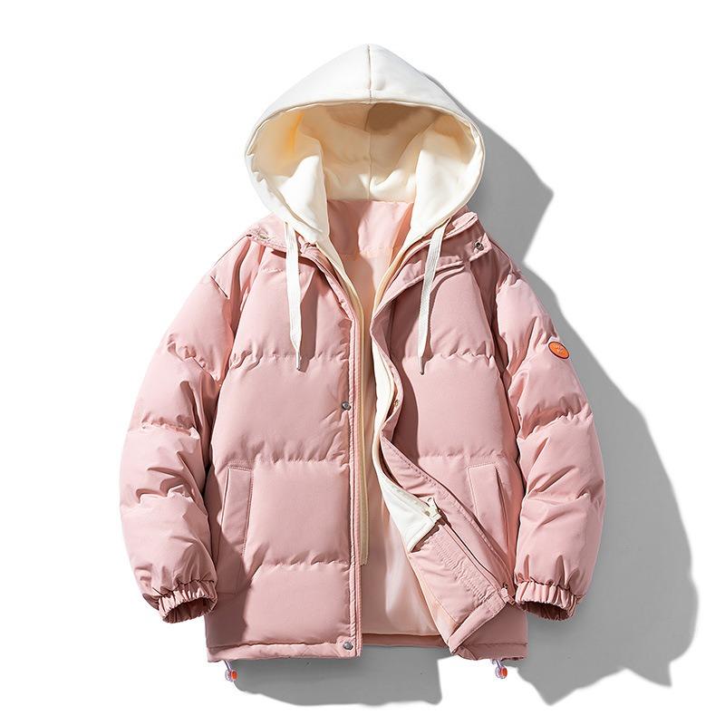 New Trendy Brand Hooded Jacket Loose Large Size Cotton-padded Jacket Thickened Fake Two-piece Cotton-padded Jacket