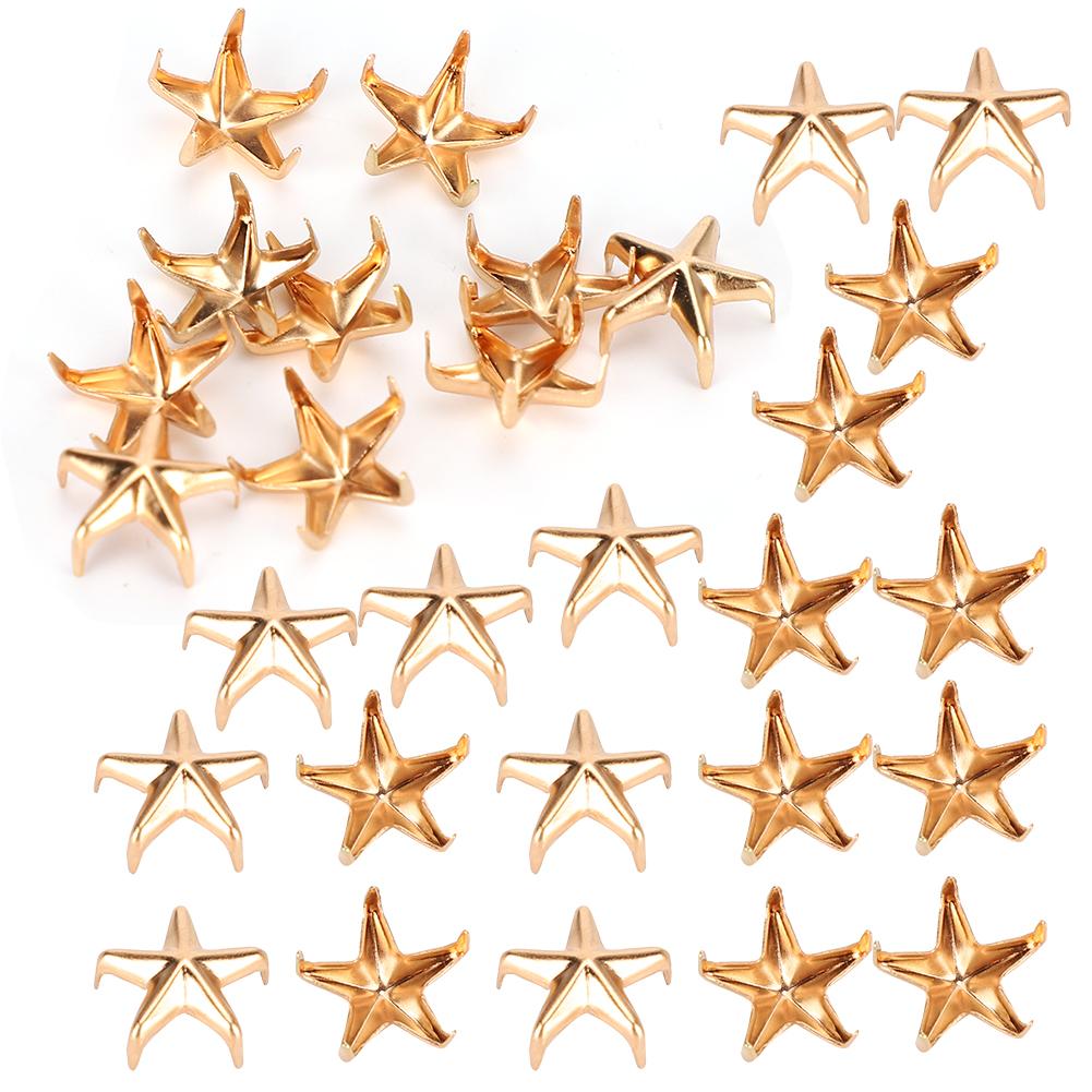 200Pcs Star Rivets 5‑Pointed Star Claw Nails DIY Bags Hats Decoration Accessories 10MMGold