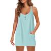 Women's Casual Solid Color V-Neck Buttoned Pullover Sleeveless Fake Two Piece Dresses