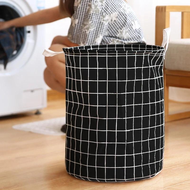 Household large fabric dirty clothes basket, toy storage bucket, cotton and linen dirty clothes basket, foldable and waterproof#