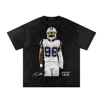 Ceedee Lamb Vintage Tee Dallas T Shirt Snow Washed Oversized Autograph Edition Football