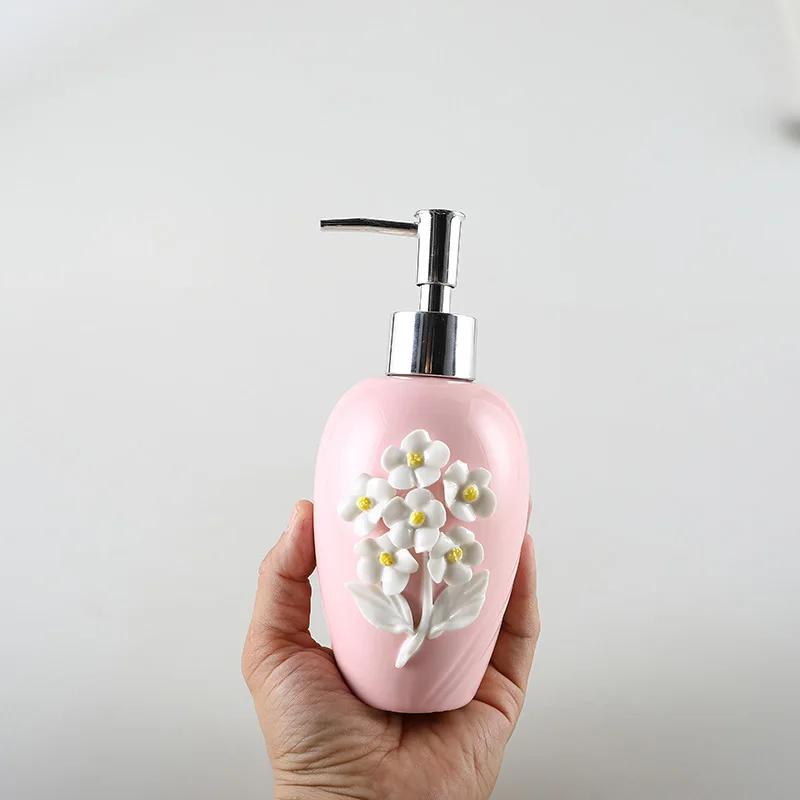 330ml Ceramic Lotion Bottle Stereoscopic Relief Flower Sub Bottle Pink Blue Small Fresh Simple Hand Sanitizer Soap Dispenser