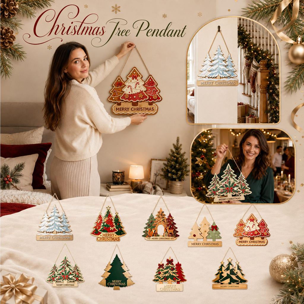 2D Wooden Christmas Tree Hanging Ornament for Holiday Party Scene Decorations