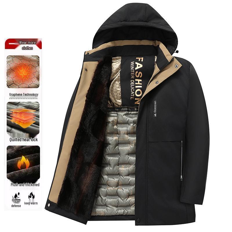 Men's Winter Plus Size Graphene Padded Cotton Hooded Jacket for Middle-Aged & Elderly