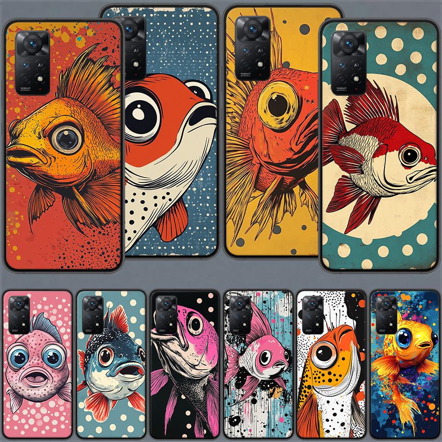 Pop Art Zeichenideen Fisch Handyhülle Für Redmi Note 13 14 15 Pro Plus 12 13C 12C 15C 9 10 10C 9T 9C 9A TPU Weiche Hülle Klar Cel