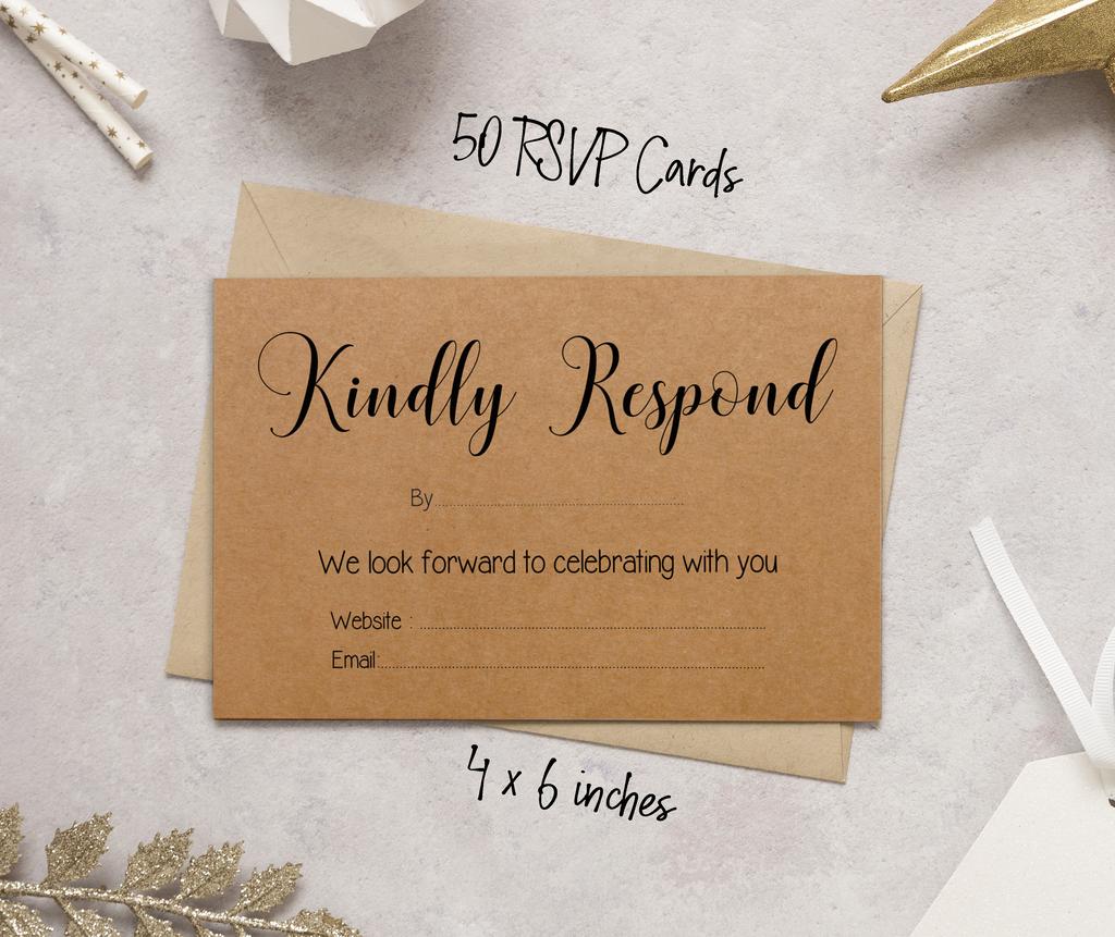 Inkdotpot 50 Blank RSVP Cards With Kraft Envelopes Rustic Kraft 4"x6" Response Cards-RSVP Reply Card For Wedding-Bridal Shower-Baby Shower-Rehearsal