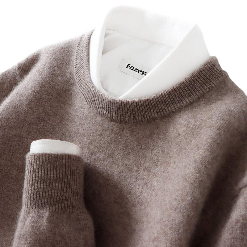 Men's Pure Wool Loose Fit Sweater: Casual & Formal Round Neck for Autumn/Winter