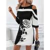 YYFS Women's Fashion Summer Spring Flower Pattern Print 1/2 Sleeves O-Neck High Waist Casual Dresses