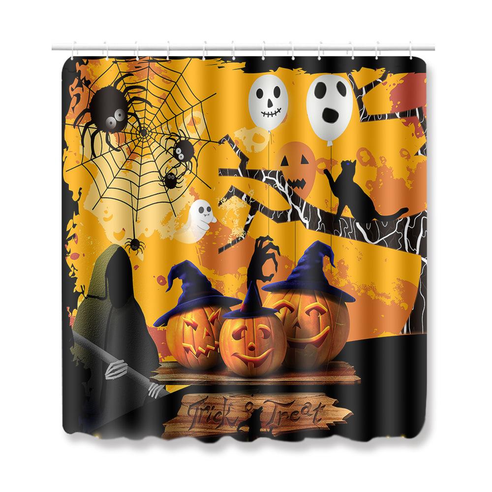 Halloween Shower Curtain Floor Mat Combination Four-Piece Set Bathroom Toilet Carpet Shower Room Foot Door Mat