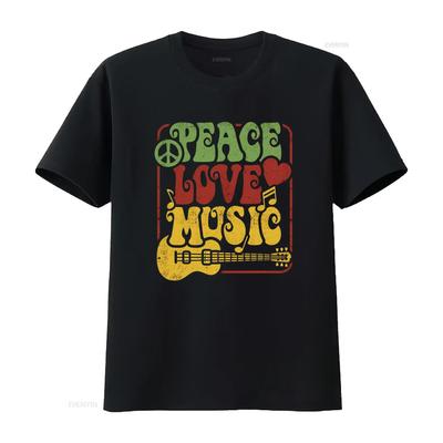 Peace Love Music Guitar Hippy Flower Power Kids T Shirt for Children with Retro and Musical Ele