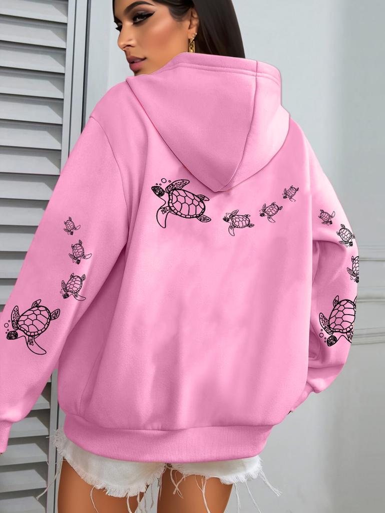Creative turtle swimming print men's and women's hooded sweatshirt, autumn and winter casual warm sports top, adult fashion clothing