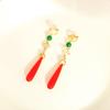 Retro Style Red and Green Gemstone Qipao Earrings with Tassels