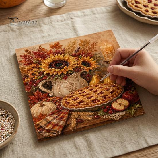 Fall Home Decor Crafts Autumn Faux Pearl Painting Kit, DIY Pumpkin Turkey Art for Adults Sunflower 3D Wall Craft Kit Handmade Set