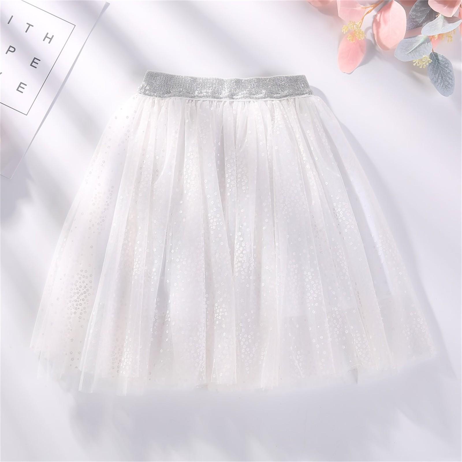 

Юбка со звездами для девочек, летняя детская плиссированная сетчатая юбка-фонарик 140 белый