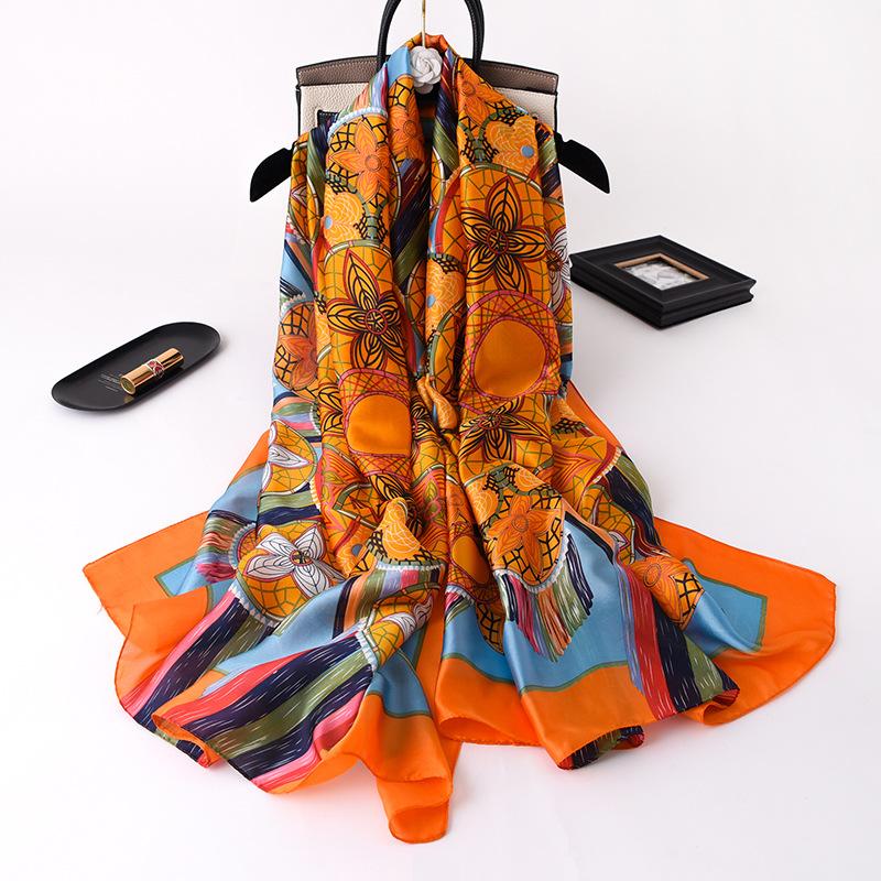 Women Silk Winter Scarf Luxury Design Print Lady Beach Shawl Scarves Fashion Smooth Foulard Female Hijab