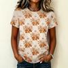 Women's Casual Short Sleeve Round Neck Pullover T-Shirt with Halloween Print