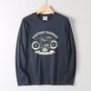 Men's Vintage Motorcycle Style Cotton Printed Base Shirt, Spring and Autumn American Casual Loose Long-Sleeve T-Shirt