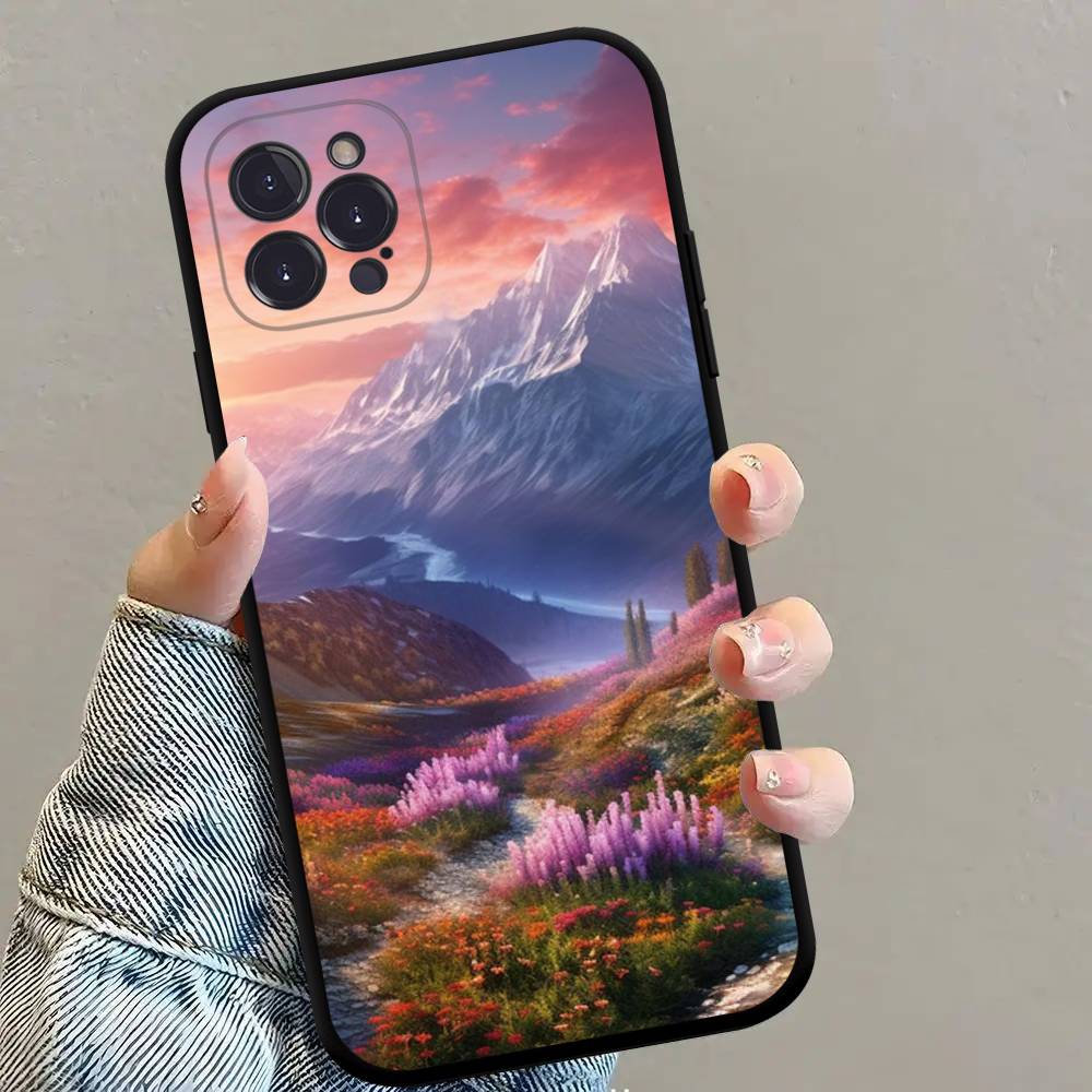 Landscape Painting Square Matte Silicone Case For Iphone17 Air 16 15 14 13 12 11 Pro Max Plus Matte Basic Cover Case