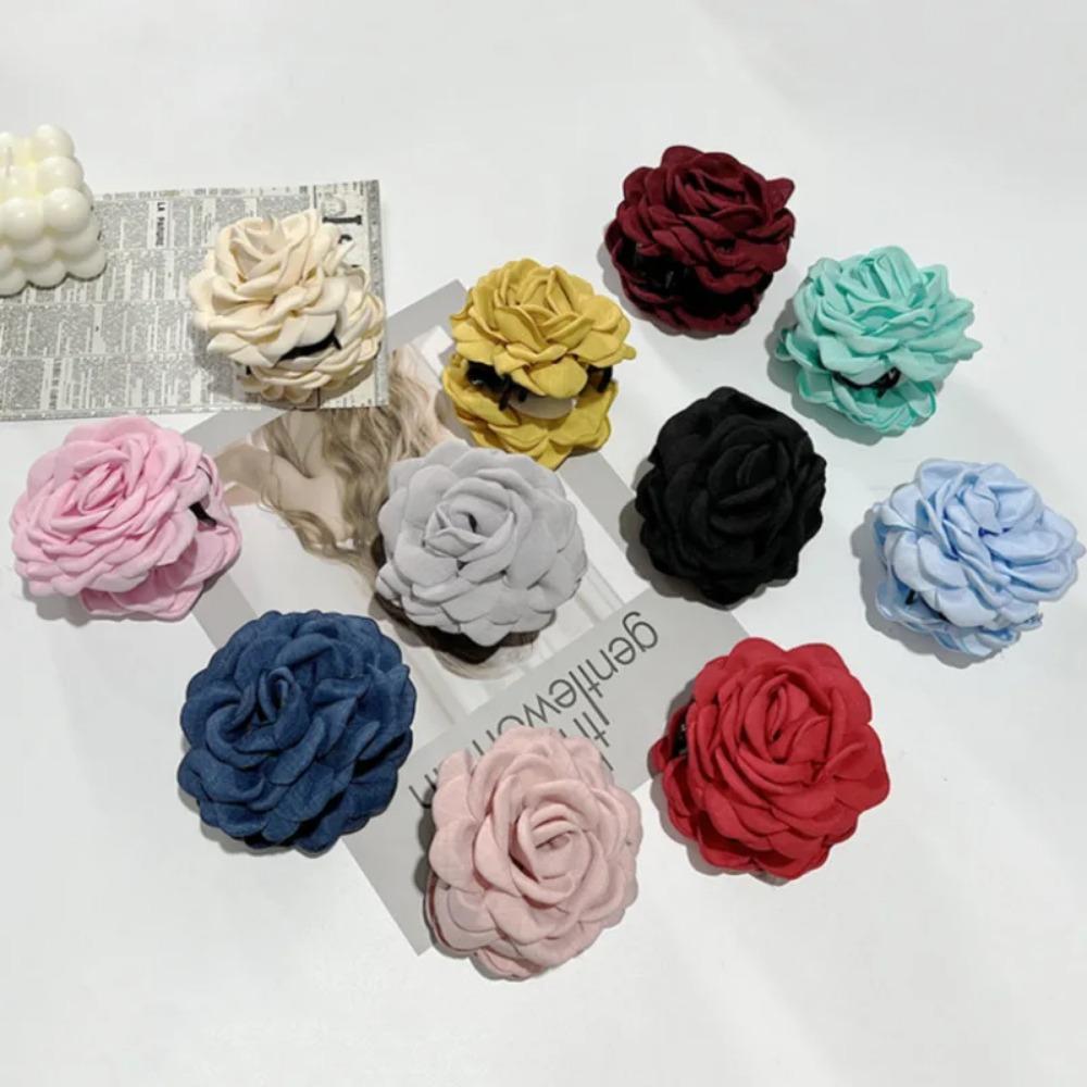 French Style Fabric Rose Flower Hair Claw Clips Elegant Hair Barrettes Hairpins Headwear Hair Accessories Gift for Women Girls