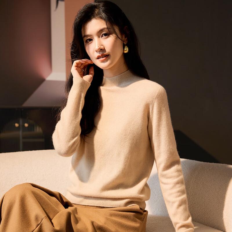 

Jinjv Women s Cashmere Blend Semi-High Collar Pullover Sweater XL