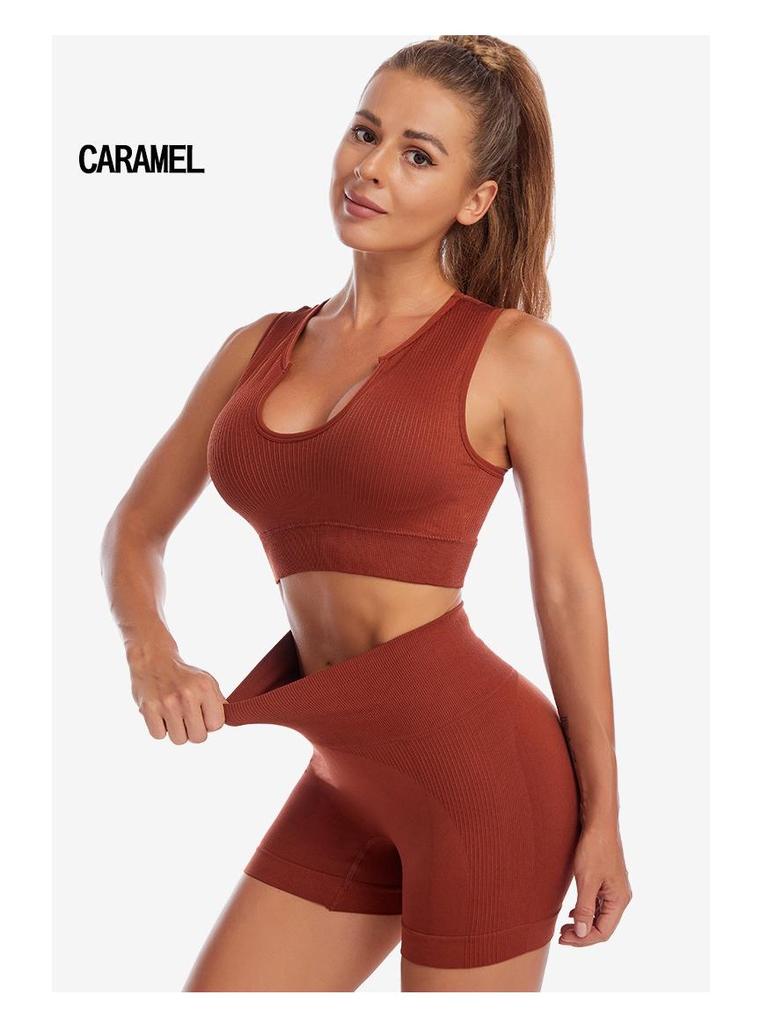 Women's Cross-Border Yoga Suit: Shockproof Sports Bra, Sexy Deep U Vest, and Fitness Running Shorts Set
