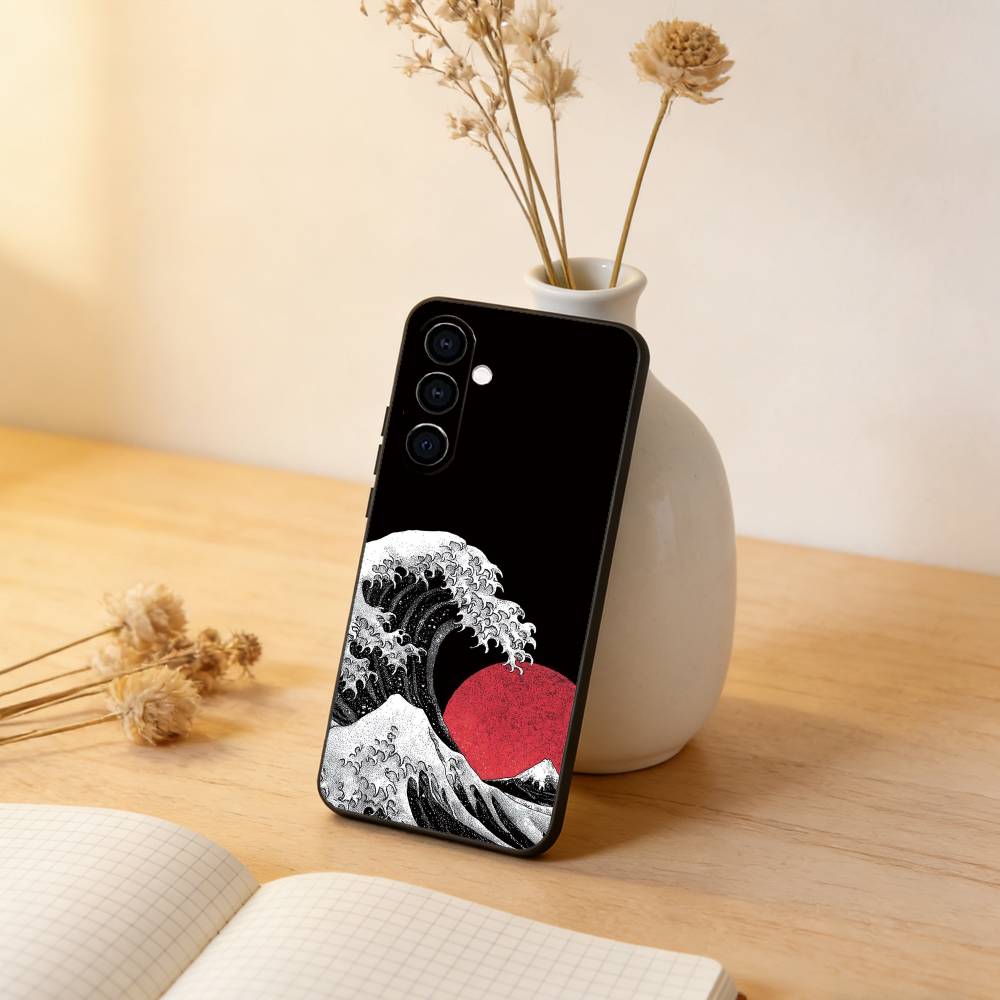 

The Great Wave Off Kanagawa Phone Case Black Silicone Soft For Samsung Galaxy A73,A72,A71,A70,A53,A52,A51 Samsung a30 a20