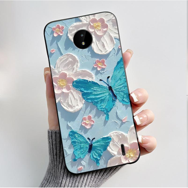 For Nokia C10 C20 C20 Plus Phone Case Luxury Fashion Butterfly Flowers Black Soft TPU Full Protective Cover For NokiaC10 Casing