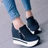 Fashion Women Platform Shoes Height Increasing Wedges Shoe Classic Denim Canvas Shoes Slip on Vulcanize Shoes Low-top Sneakers for Women