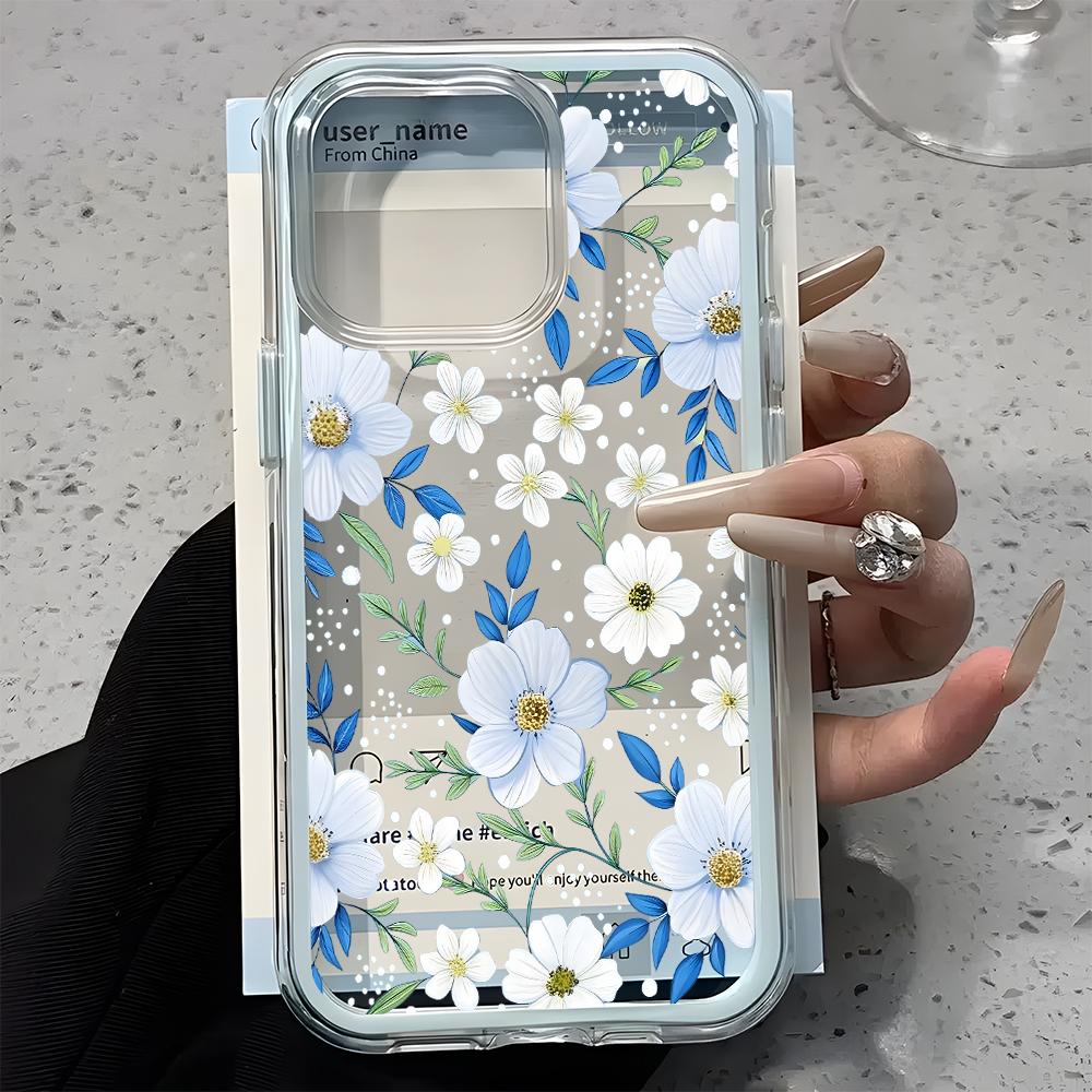 Fresh White Daisy Floral Pattern Clear Phone Case For iPhone 11 12 13 14 15 16 17 Pro Max Plus Air 2 In 1 Candy Color Soft Cover