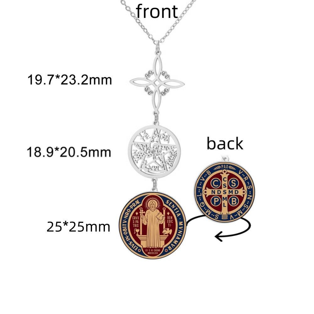 St. Benedikt Pentagramm Halskette Edelstahl Hexenknoten Religiöser Schmuck mit Tetragrammaton Symbol für Schutz