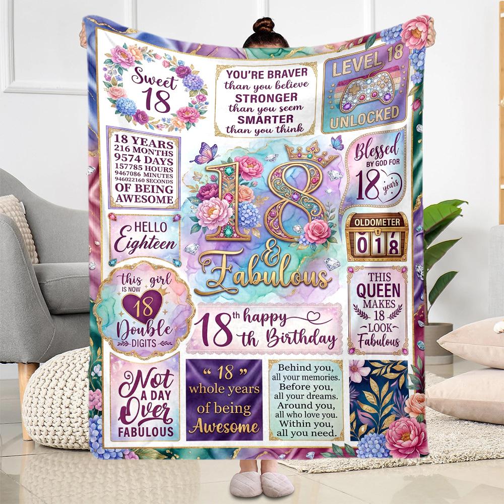 Süße 18. Geburtstags-Flaneldecke - Weich und geeignet für Sofas, Betten, Büros, Reisen, alle Jahreszeiten, tolles Geschenk für Feiertage und Geburtstage.