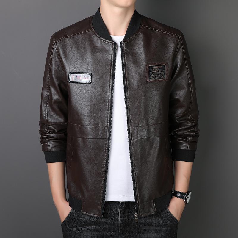 

Men s Pu Leather Jacket Men s Slim Korean Plus Size Coat 6XL кавовий