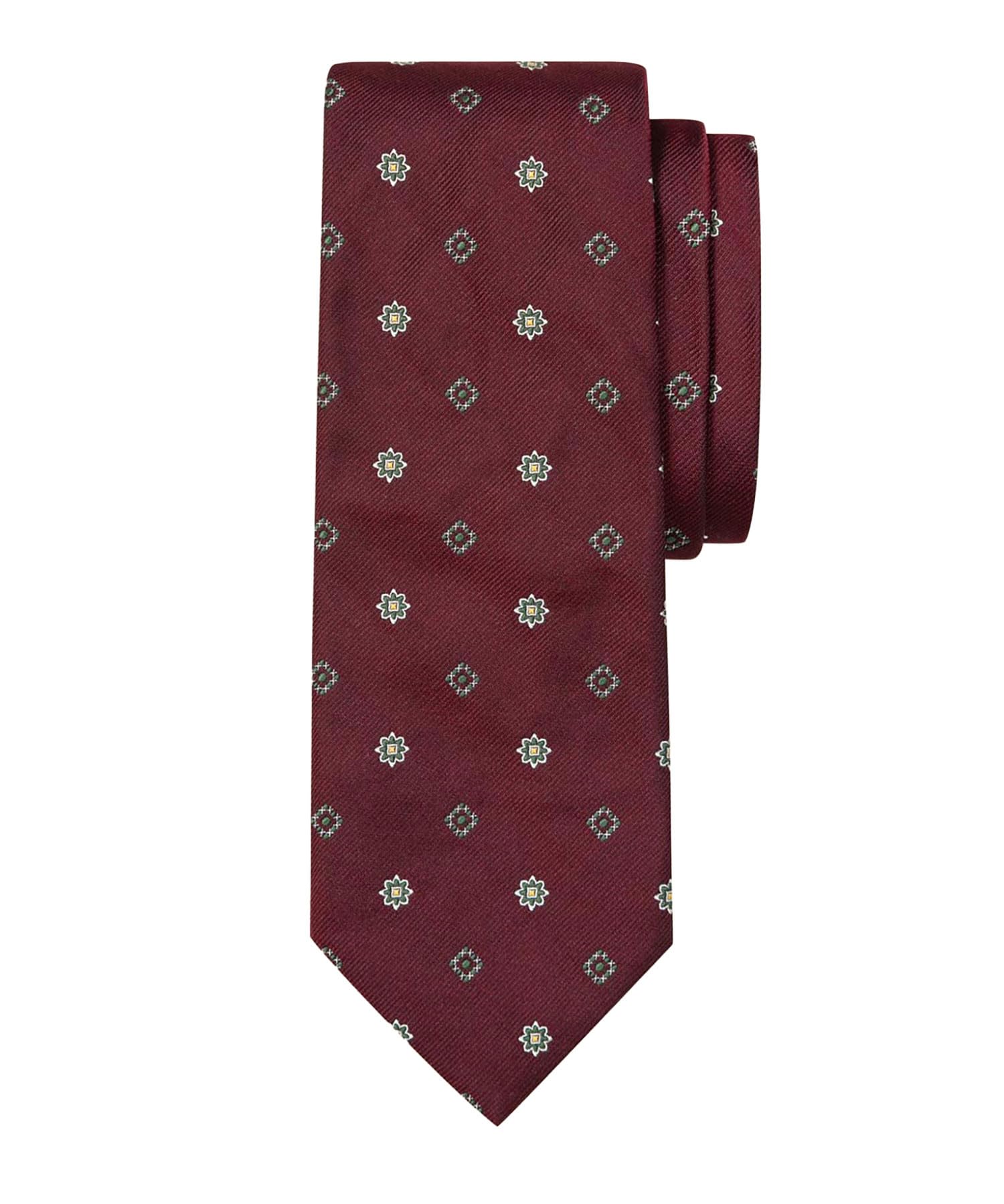 [Brooks Brothers] Галстук жаккардовый с мотивом из шелковых цветов и квадратов 330001701 Бордовый ONE SIZE