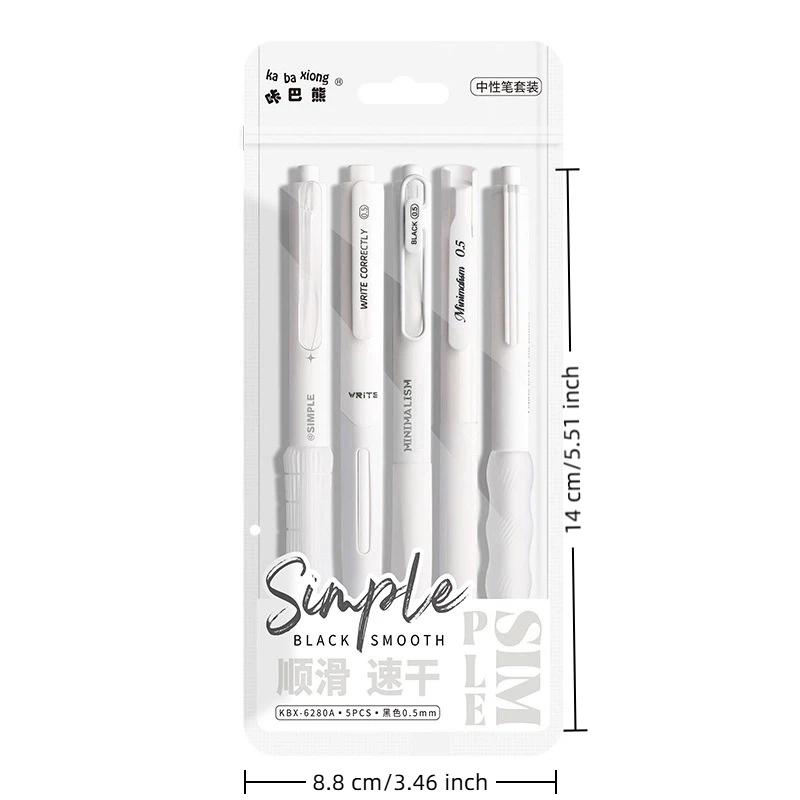5Pcs Retractable Gel Pen Korean Fashion Simplicity Transparent Writing Pen Quick Drying St/Cs Tip 0.5Mm Black Ink Scrapbook Pen