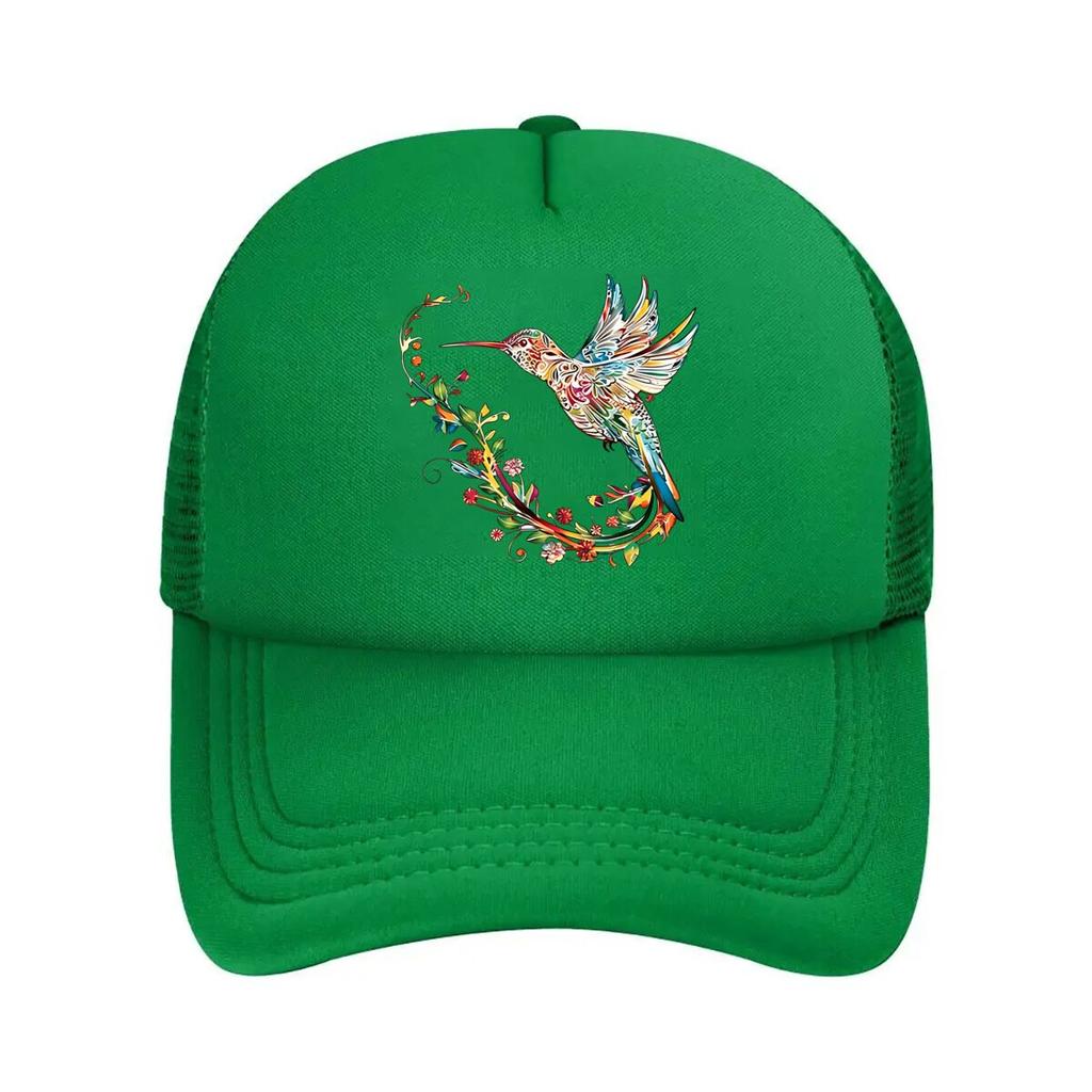 Rainbow Hummingbird Print Baseball Cap Unisex SoftTop Casual Hat with Curved Brim Breathable All Mesh Baseball Cap