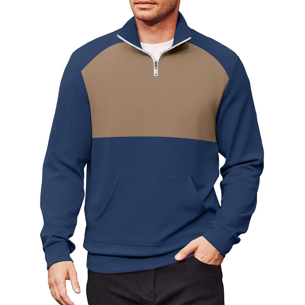 Men's Casual Long-Sleeved Collared Quarter-Zip Sweatshirt