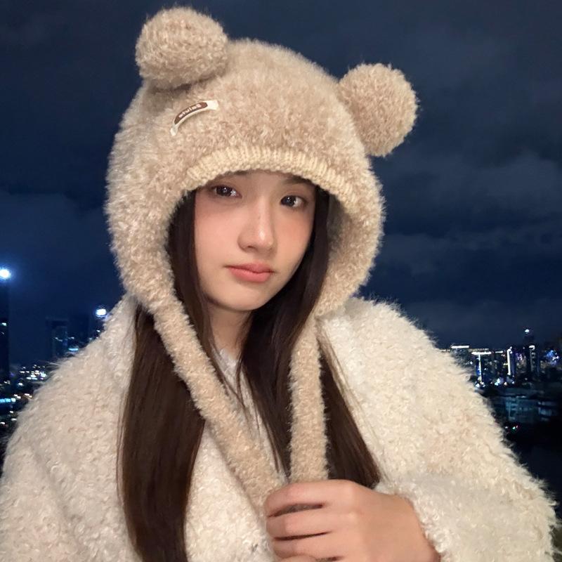 Cute Bear Hat Women's Ear Hat Sweet Knitted Fluffy Hat Fashion Hat