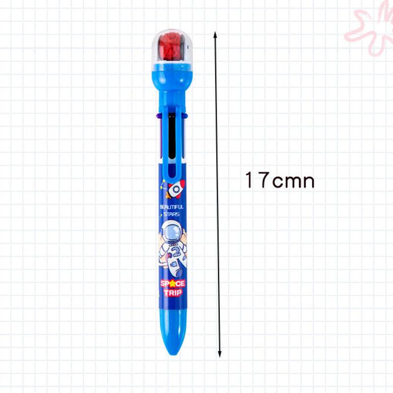 1 Piece Cute Ballpoint Pen Press Cartoon Space Belt Seal Multicolor 6 In 1 Colors Stationery School Office Supplies