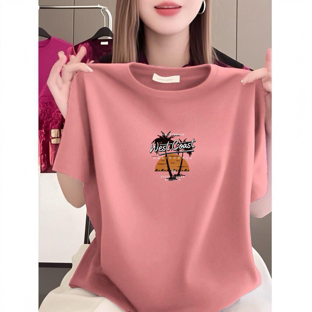 Women's Round Neck Printed Loose-Fit Short-Sleeve T-shirt - Stylish, Casual, and Age-Reducing