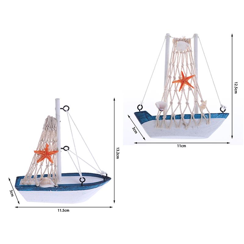 Mediterranean Style Marine Nautical Wooden Blue Boat Ship Wood Crafts Ornaments