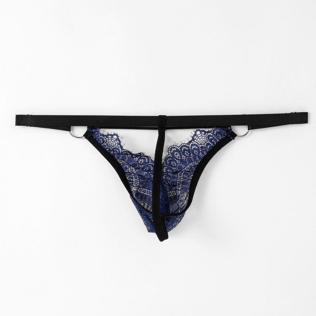 Sissy Pouch Panties Sexy Men Lingerie Waist Adjust Lace Perspective T-Back Thong Low Rise Crossdresser G-String Pearl Underwear