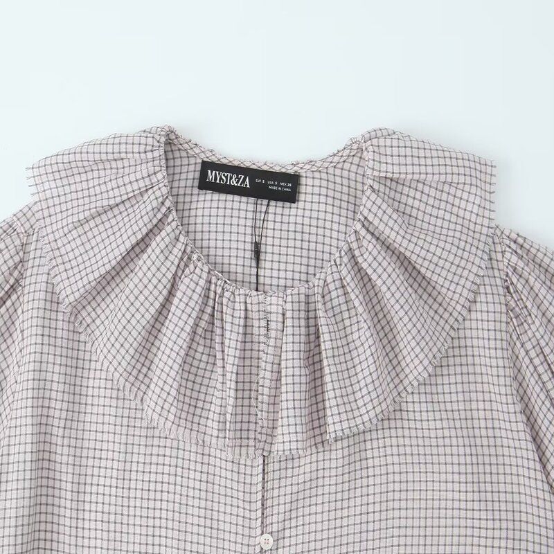 Fashion Style 2024 Fall and Winter New Women's Clothing Easiest for Match Cotton Plaid Laminated Decoration Shirt 9479277