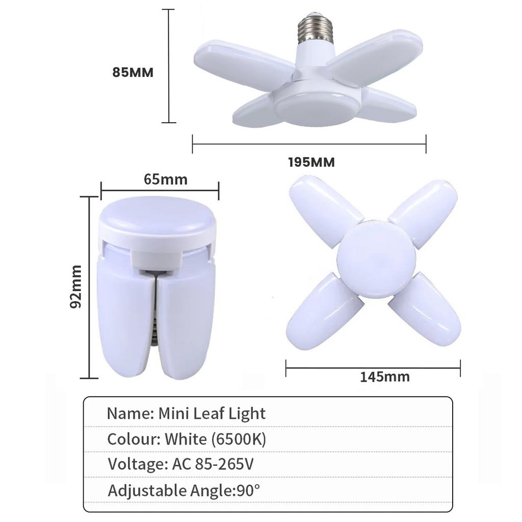 E27 Fan Shape Foldable 28W LED Bulb AC220V/110V Deformation for Home Ceiling Lights Warehouse and Garage White Leaf Light 6500K