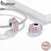 Bamoer 925 Sterling Silver Women Shiny Pink Glazed Beads Fit 3mm Bracelets DIY Jewelry