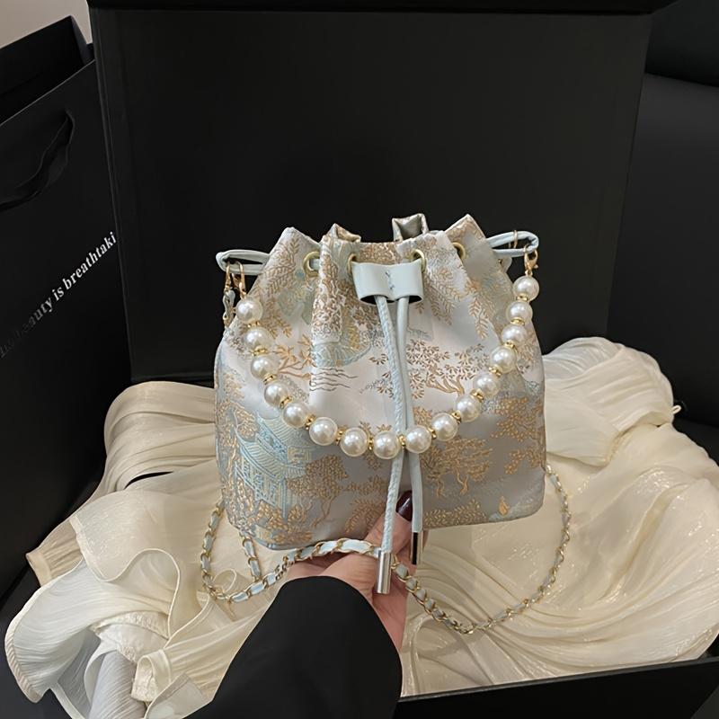 Bolso Cubo de Gran Capacidad Bolso de Mano con Cierre de Cordón Bolso Cruzado de Moda para Reuniones de Compañeros, Viajes, Desplazamientos