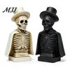 Creative Gothic Gifts for Men Halloween Skull Sculpture with Top Hat And Cape, Spooky Resin Skeleton Figurine LED Light Home Tabletop Decor