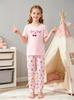 Girls Pajama Set, Breathable Cherry Print Sleepwear, Cute Cozy Loungewear for 8-12 Years
