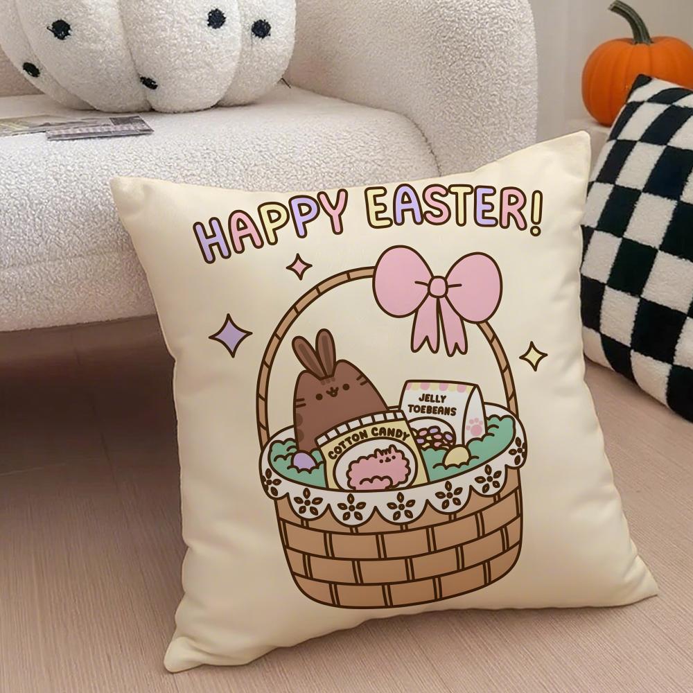 Fresh Playful EEaster Egg Rabbits Cushion Cover Throw Pillow Cover Hidden Button Durable Polyester Chair Cushion