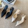 French Pointed Back Empty Stiletto Bag Head Sandals 2025 Women's New Summer Bow Word High Heels