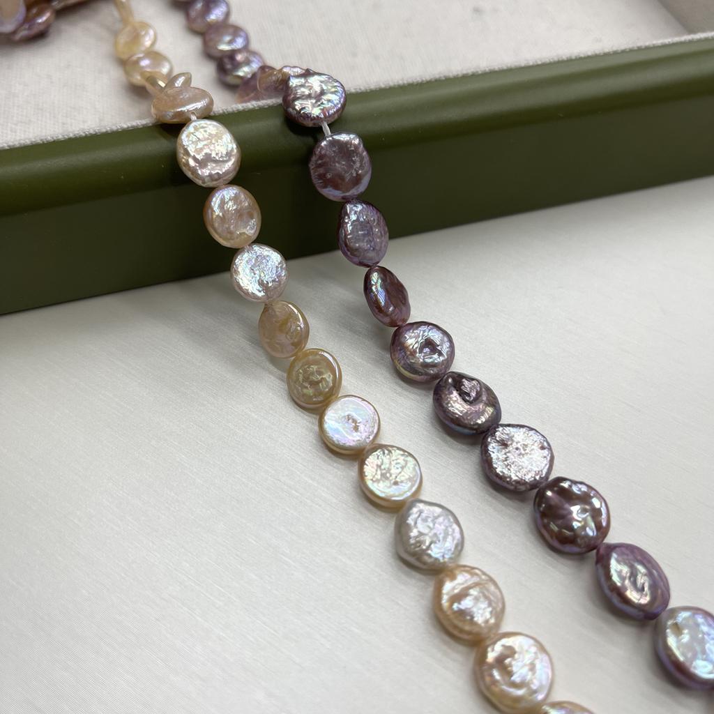 1 Strand, Purple Yellow Natural Freshwater Pearl, 10-11mm, Handmade Button Shape Pearl Beads for Jewelry Making DIY Necklace Bracelet Accessories 36cm